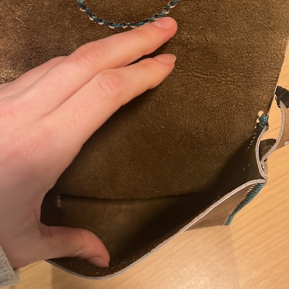 ✨SALE✨Handmade Leather Tribal Stitched Crossbody Bag Brown Turquoise Coconut - Picture 9 of 9